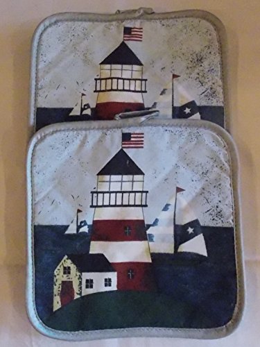 Potholders Set of 2 7 1/2in Square Lighthouse Design