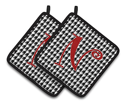 Caroline's Treasures Monogram Initial N Houndstooth black Pair of Pot Holders CJ1035-NPTHD, 7.5HX7.5W, Multicolor