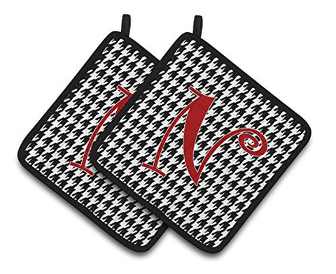 Caroline's Treasures Monogram Initial N Houndstooth black Pair of Pot Holders CJ1035-NPTHD, 7.5HX7.5W, Multicolor