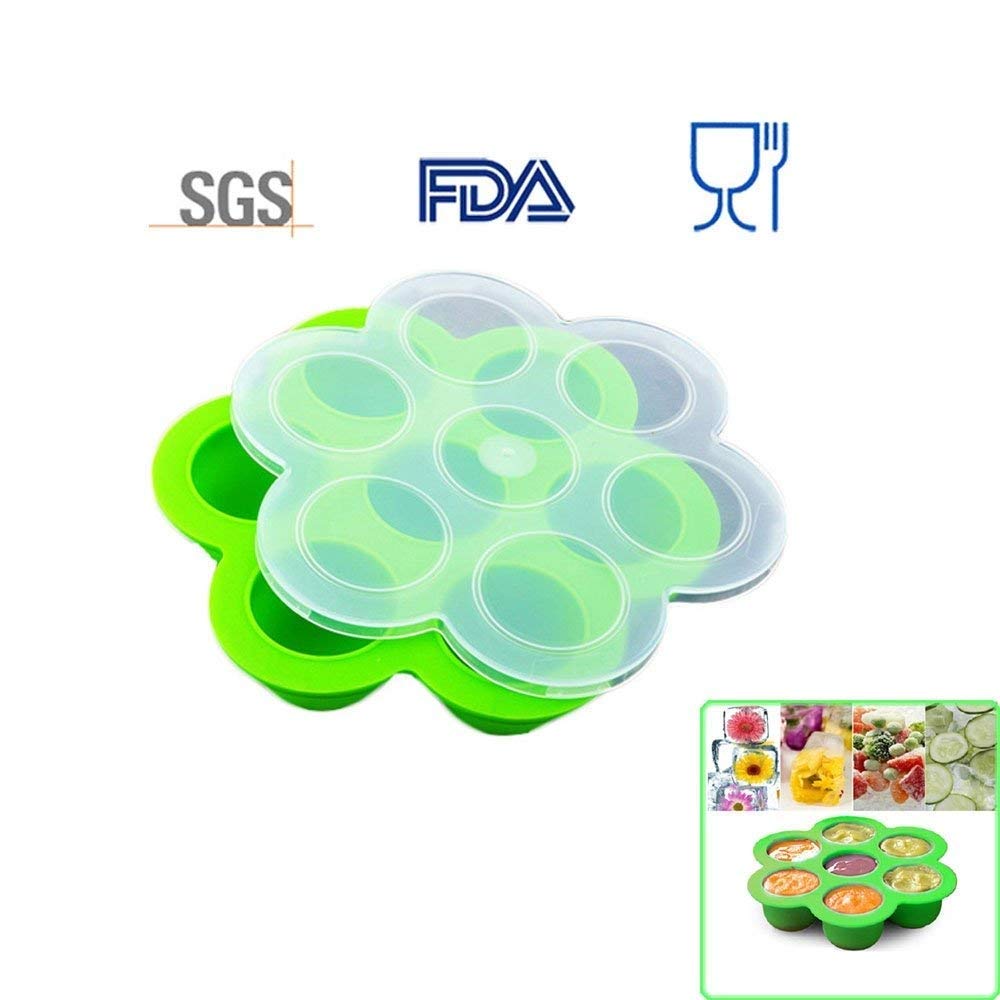 7 Holes Silicone Cooker Egg Cake Bake Molds for Instant Pot Accessories - Fits Instant Pot 5,6,8 qt Pressure Cooker, Reusable Storage Container and Freezer Tray with Lid, Baby Food container. Green