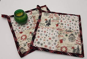 Vintage Holiday Quilted Christmas Potholders - Set of 2