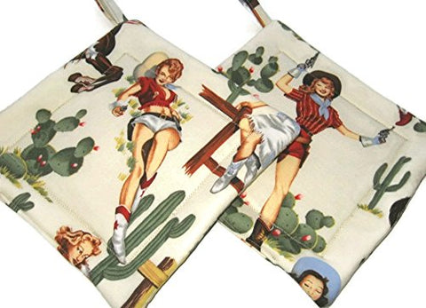 Handmade Cowgirl Pot Holders set of 2 Alexander Henry fabric