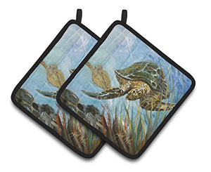 Caroline's Treasures Loggerhead Sea Turtle Pair of Pot Holders JMK1261PTHD, 7.5HX7.5W, Multicolor