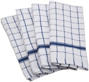DII Cotton Terry Windowpane Dish Towels, 16 x 26" Set of 4, Machine Washable and Ultra Absorbent Kitchen Bar Towels-Blue