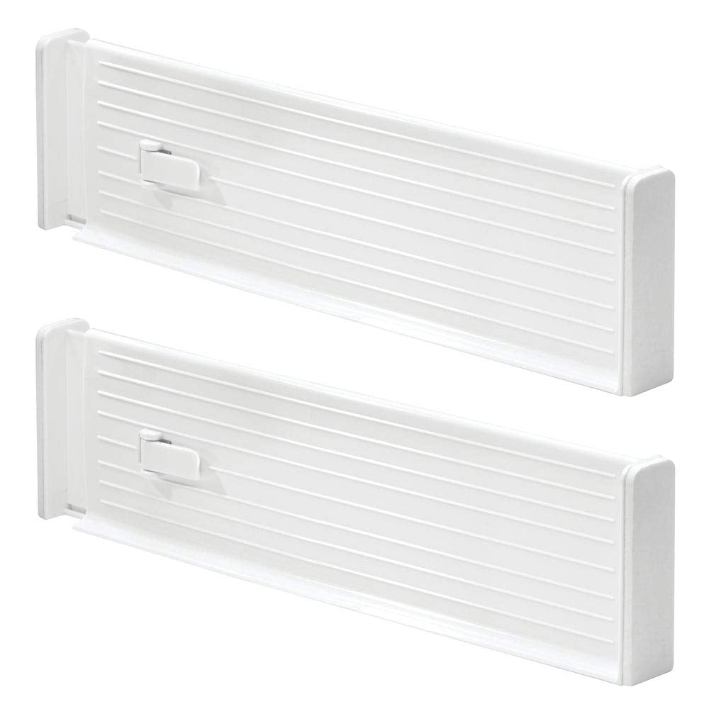 mDesign Adjustable Deep Drawer Organizer Dividers for Kitchen or Dresser - Pack of 2, White