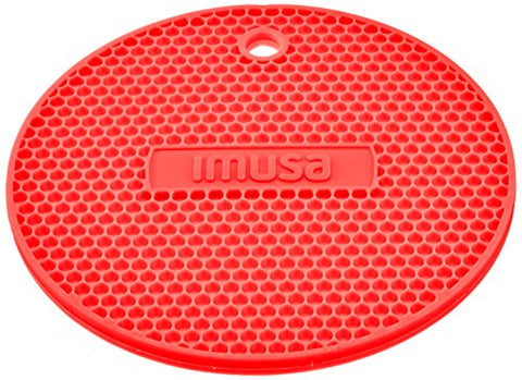 IMUSA Multipurpose Silicone Kitchen Tool, Trivet/Pot Holder, Spoon Rest, Jar Opener, Coaster, Round Heat Resistant Pad, Red