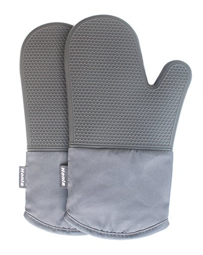 Honla Silicone Oven Mitts,Heat Resistant to 500 F,1 Pair of Non Slip Kitchen Oven Gloves for Cooking,Baking,Grilling,Barbecue Potholders,Gray