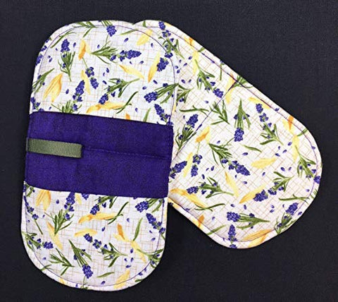 Set of 2 Purple and Green Lavender Sprigs and Yellow Sunflower Petals Oval Shaped Pot Holders Hot Pads Microwave Mitts