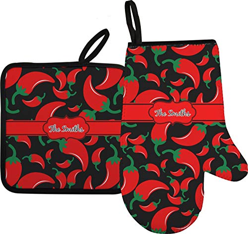 RNK Shops Chili Peppers Oven Mitt & Pot Holder (Personalized)