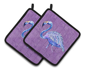 Caroline's Treasures Flamingo On Purple Pair of Pot Holders 8874PTHD, 7.5HX7.5W, Multicolor