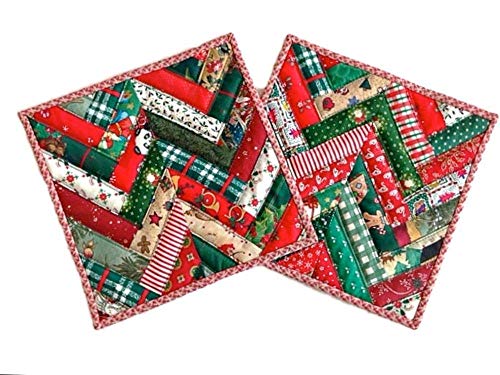 Handmade Christmas Pot Holders, Insulated Quilted Pot Holders, Quilted Hot Pads, Quilted Trivets, Quilted Mug Rugs, Quilted Candle Mats - Set of 2