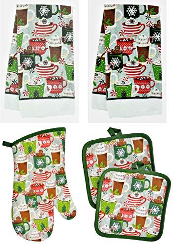 Christmas House Assorted Holiday Kitchen Linen Sets - 5 pc (Holiday Mugs)
