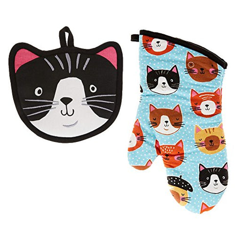 Cat Kitchen Set - Potholder and Oven Mitt - Cat Decor for the Pet Lover, Set of 2