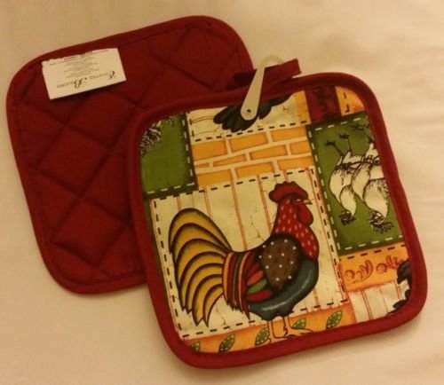 The Pecan Man Everyday Kitchen Set of 2 Pot Holders ROOSTER by Emma Brooke,