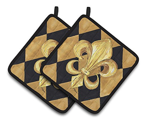 Caroline's Treasures black & Gold Fleur De Lis New Orleans Pair of Pot Holders 8125PTHD, 7.5HX7.5W, Multicolor