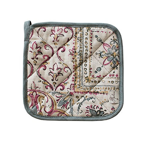 Provence Cotton Square Potholder in French Country Style, 8" x 8", Grey Mosaic