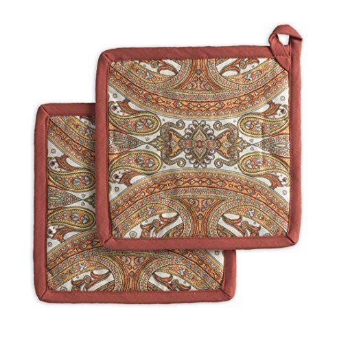 Maison d' Hermine Kashmir Paisley 100% Cotton Set of 2 Pot Holders 8 Inch by 8 Inch. Perfect for Thanksgiving and Christmas