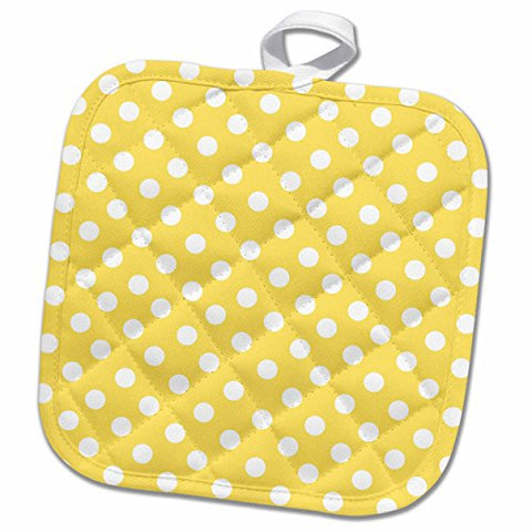 3D Rose White Polka Bright Sunny Yellow-Retro Fifties Dot Pattern Pot Holder, 8" x 8"