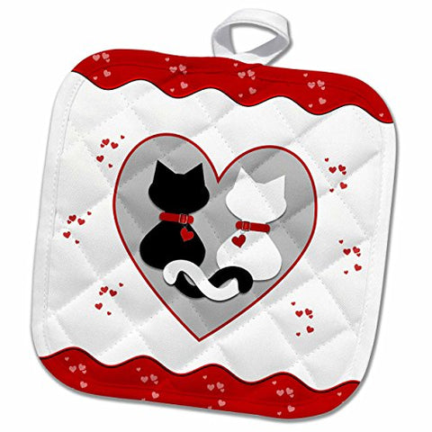 3D Rose Cute Red Hearts Valentine Cat Couple Pot Holder 8 x 8