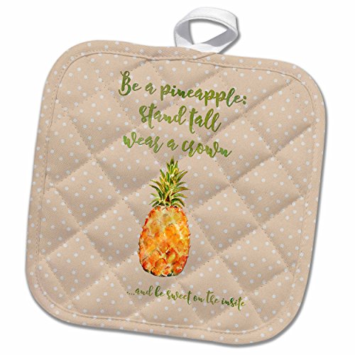 3D Rose Typography Text Watercolor Dots Pineapple Fun Cheeky Motivation Pot Holder, 8 x 8