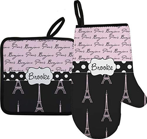 RNK Shops Paris Bonjour and Eiffel Tower Oven Mitt & Pot Holder (Personalized)