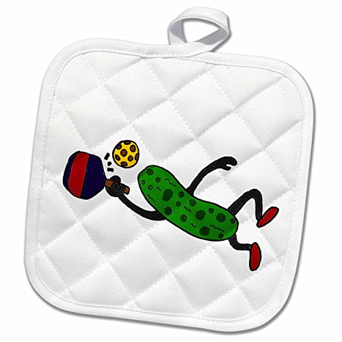 3D Rose Funny Leaping Pickle Playing Pickleball Pot Holder 8 x 8