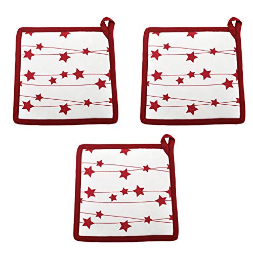 Set Of 3 Pot Holders, Andromeda, 100% Cotton Twill, Eco Friendly And Safe, Heat Resistant, Suitable For All Household Ovens, Unisex, Size 8"X8", Great for Christmas & Other Holiday Season