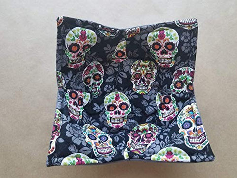 Sugar Skull Microwave Bowl Cozy Día de Muertos Reversible Microwaveable Pot Holder Day of the Dead Bowl Holder Day of the Dead Kitchen Linens Skull Home Decor Gifts Under 10 Halloween Hostess Gift