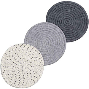 Lifaith 100% Cotton Thread Weave Pot Holders, Hot Pads, Pot Holders, Spoon Rest, Jar Opener & Coasters, for Cooking and Baking, Diameter 7 Inches, Round, Set of 3, Grey Set