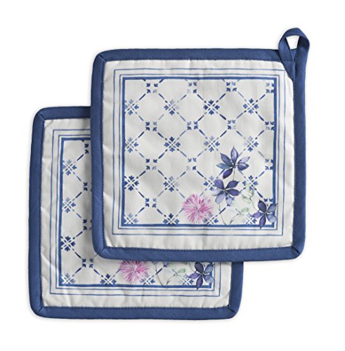 Maison d' Hermine Faïence 100% Cotton Set of 2 Pot Holders 8 Inch by 8 Inch