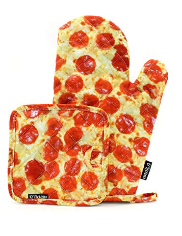 KITCH-O'LICIOUS- Oven Mitts & Pot Holder Set: PRINT Pizza