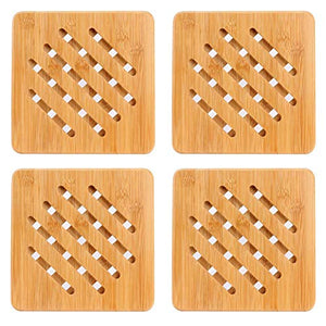 Weikai Bamboo Trivet Mat Set, Heavy Duty Hot Pot Holder Pads Coasters, Perfect for Modern Home Kitchen Decor, Set of 4, 7" Square