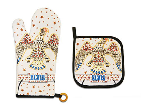 Midsouth Products Elvis Presley Oven Mitt & Pot Holder Set White Jumpsuit