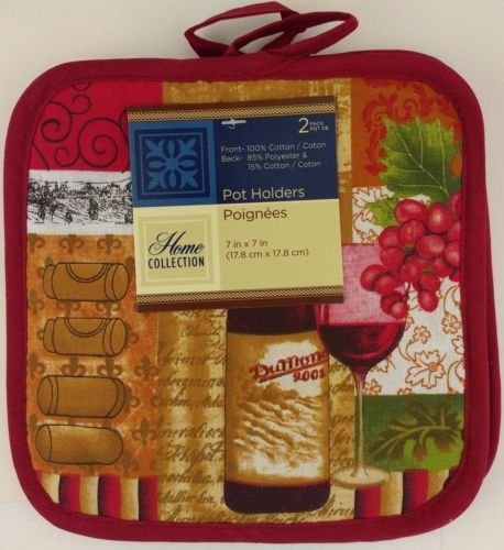 The Pecan Man Home Collection Wine Red Linen Everyday Kitchen Set of 2 Potholders