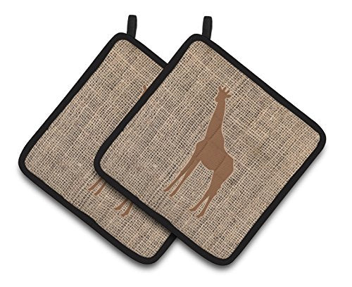 Caroline's Treasures Giraffe Faux Burlap & Brown Pair of Pot Holders BB1001-BL-BN-PTHD, 7.5HX7.5W, Multicolor