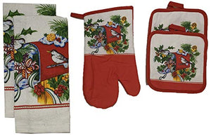 Nidico Set of 5, Christmas Design Poinsettia Bouquet Kitchen Towel Set, 2 Kitchen Towels, 1 Oven Mitt, 2 Pot Holders.