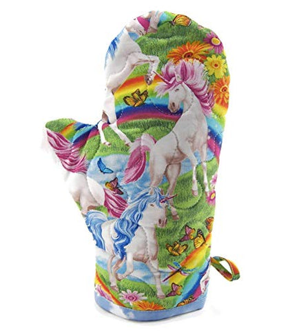 Unicorns and Rainbows Oven Mitt - Insulated Pot Holder - Cotton Fabric