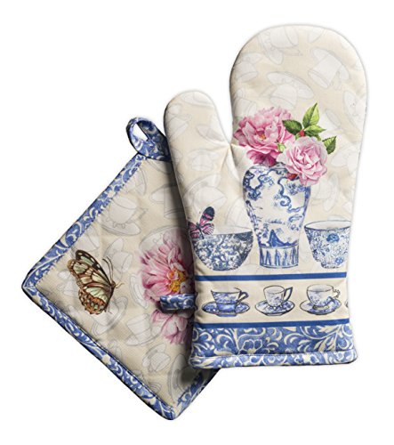 Maison d' Hermine Canton 100% Cotton Set of Oven Mitt (7.5 Inch by 13 Inch) and Pot Holder (8 Inch by 8 Inch)