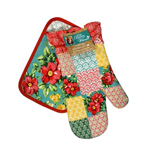 The Pioneer Woman Patchwork Kitchen Set Oven Mitt and Pot Holder