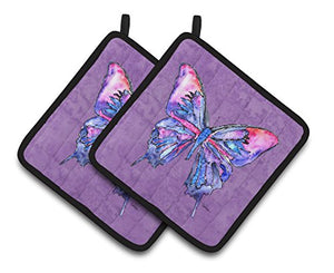 Caroline's Treasures Butterfly On Purple Pair of Pot Holders 8860PTHD, 7.5HX7.5W, Multicolor