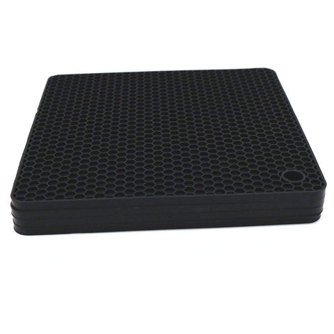 7"X7" Square Silicone Trivets Place Mat Countertop Mats Dinner Drying Mat Jar Opener and Spoon Rests, (Set of 4) Non Slip, Flexible, Durable, Dishwasher Safe Heat Resistant Color Black