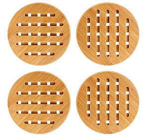 Weikai 11 Set of 4, Solid Bamboo Wood Trivets with Non-Slip Pads for Hot Dishes and Pot (7" Round)