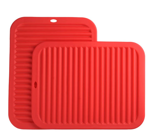 Smithcraft Silicone Trivets mat set 9"X12" Big Size Multi-purpose Drying Trivet Mat, Pot Holder, Waterproof, (Set of 2) Non Slip, Flexible, Durable, Dishwasher Safe Red