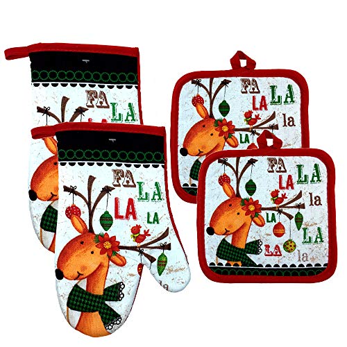 Christmas Oven Mitts and Pot Holders, Set of 4 (Merry Christmas)