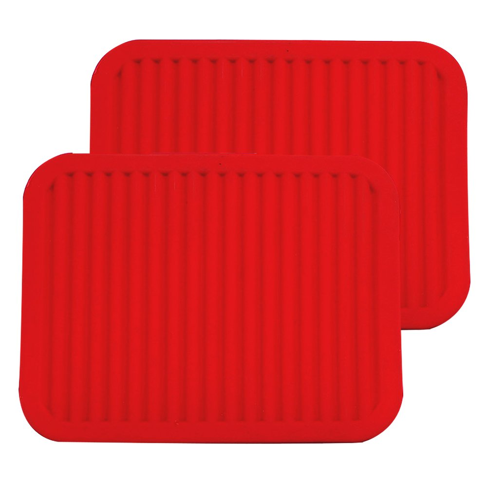 ME.FAN 9" x 12" Big Silicone Trivets - Multi-purpose Silicone Pot Holders, Spoon Rest and Kitchen Table Mat - Insulated, Flexible, Durable, Non Slip Hot Pads and Coasters (2 Set) Red