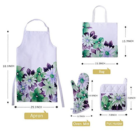 OiseauVoler Printed Apron Set With Oven Mitt, Pot Holder, Gift Bag, Adjustable Neck Apron for Men Women Chef Cooking Baking Gardening