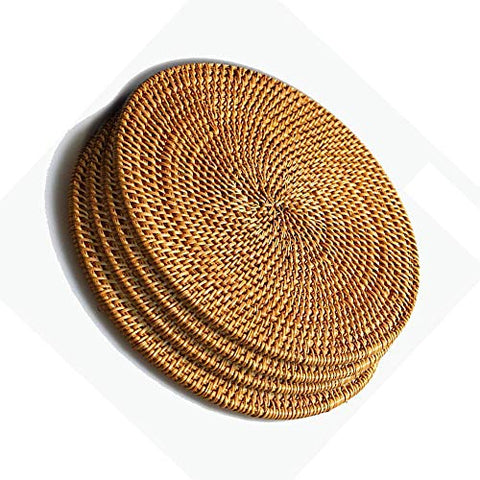 Xelparuc Rattan Trivets for Hot Dishes-Insulated Hot Pads,Durable Pot holder for Table,Coasters, Pots, Pans & Teapots,Natural Wooden Heat Resistant Mats for Kitchen,Set of 4,Round 7.08"