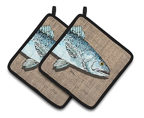 Caroline's Treasures Fish Speckled Trout Pair of Pot Holders 8737PTHD, 7.5HX7.5W, Multicolor