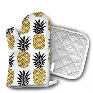 Mnsuh9 Glitter Pineapples Oven Mitt and Pot Holder or Oven Gloves-100% Cotton, High Heat Resistance,