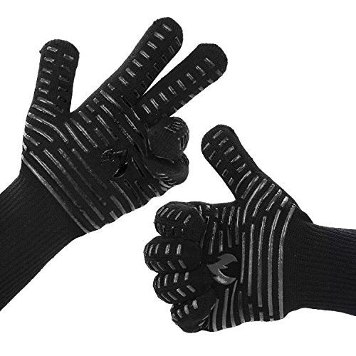 BETLLEMORY Oven Gloves,932? Extreme Heat Resistant BBQ Gloves Grill Gloves,13.5” Anti-Slip Oven Mitts, Durability and Stretchy Aramid Cook&Kitchen&Industrial Heat Treatment Gloves (Black)